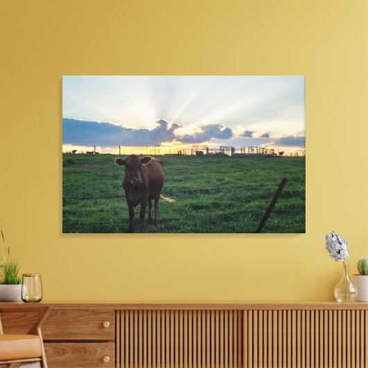 Rundvee Boerderij Sunset Canvas Afdruk (Insitu (Woonkamer))