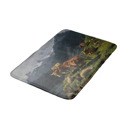 Rundvee en schapen in een Alpenlandschap Badmat (Gekanteld)