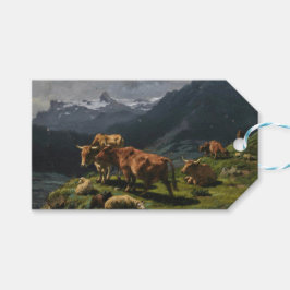 Rundvee en schapen in een Alpenlandschap Cadeaulabel