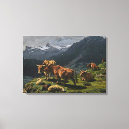 Rundvee en schapen in een Alpenlandschap Canvas Afdruk