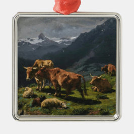 Rundvee en schapen in een Alpenlandschap Metalen Ornament