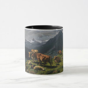 Rundvee en schapen in een Alpenlandschap Mok