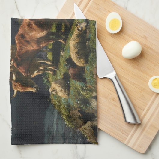 Rundvee en schapen in een Alpenlandschap Theedoek (Quarter Fold)