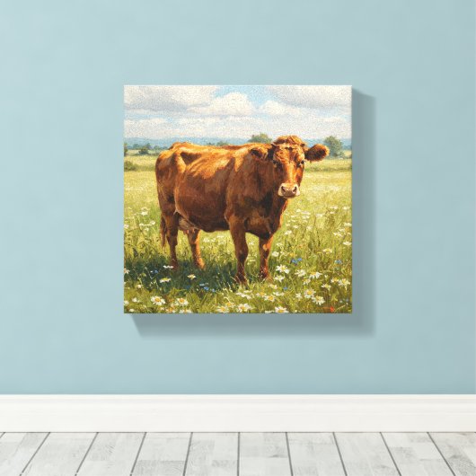 Rundvee in Wildflower Meadow Canvas Afdruk (Insitu (Houten vloer))