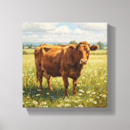 Rundvee in Wildflower Meadow Canvas Afdruk
