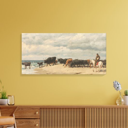Rundvee naast het Zee (door Eugène Burnand) Canvas Afdruk (Insitu (Woonkamer))