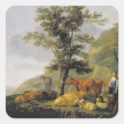 Rundvee nabij de Aelbert Cuyp Vierkante Sticker (Voorkant)