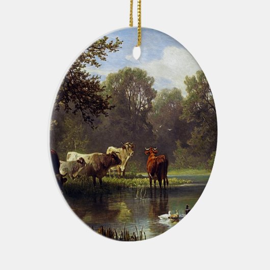 Rundvee op de Pond Keramisch Ornament (Rechts)