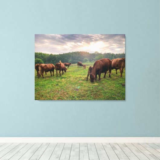 Rundvee op zonsondergang canvas afdruk (Insitu (Houten vloer))