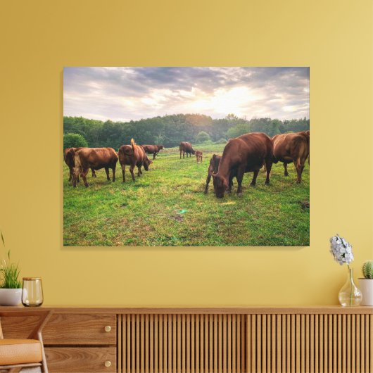 Rundvee op zonsondergang canvas afdruk (Insitu (Woonkamer))