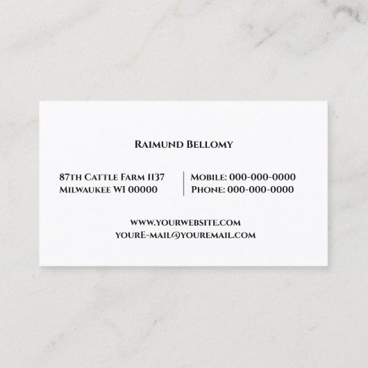 Rundvee Visitekaartje (Achterkant)