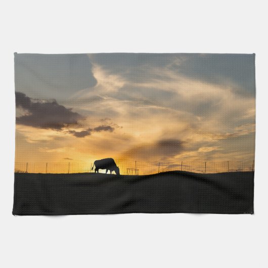 Rundvee Zonsondergang Silhouet Theedoek (Horizontaal)