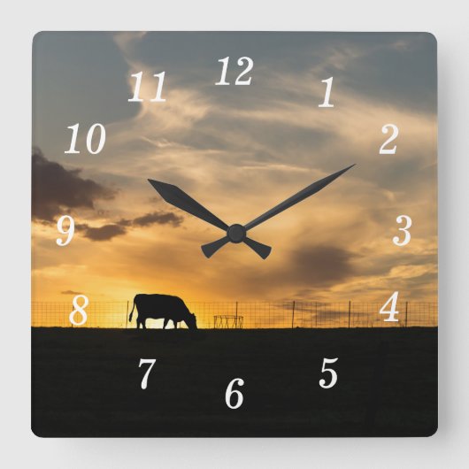 Rundvee Zonsondergang Silhouet Wandklok (Voorkant)