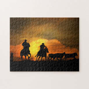 Rundveer met cowboys en paarden legpuzzel