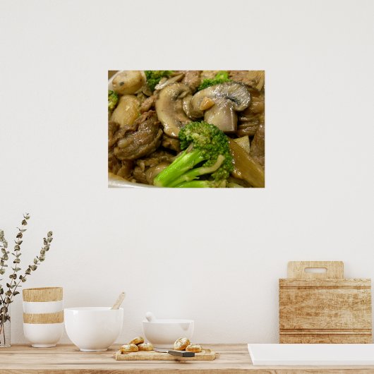 Rundvlees, broccoli & champignon roerbak poster (Keuken)