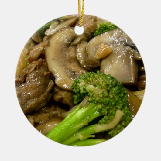 Rundvlees, broccoli en champignonbroed keramisch ornament (Voorkant)