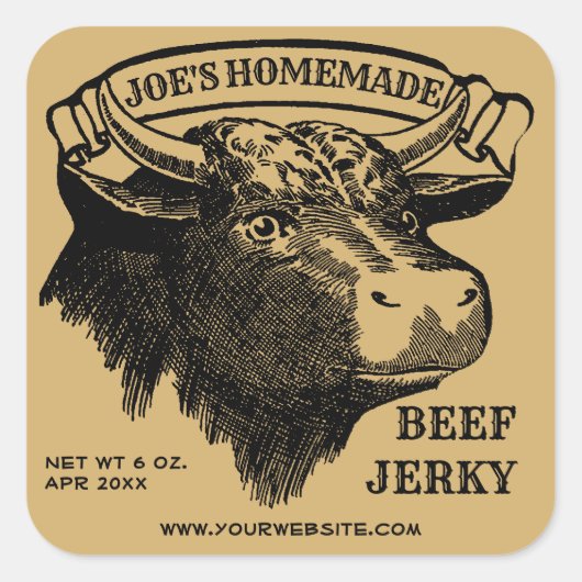  rundvlees Jerky Bull Sjabloon Vierkante Sticker (Voorkant)