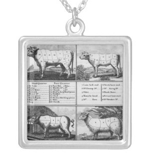 Rundvlees, Vee, Varkensvlees en Mutton Cuts, 1802 Zilver Vergulden Ketting