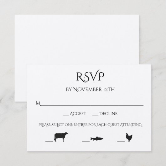 Rundvlees Vis Kip 3 Entree Keuze Huwelijk RSVP (Voorkant / Achterkant)