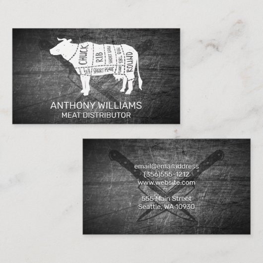 rundvleesdiagram | gekrast metaal visitekaartje (Voorkant / Achterkant)
