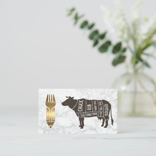 Rundvleesdiagram | Goud metaalgereedschap Visitekaartje (Staand voorkant)
