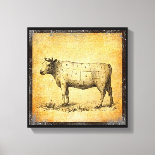 rundvleeskaart met genummerde deelstukken canvas afdruk (Voorkant)