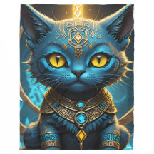 Rune Blue Cat Fleece Deken