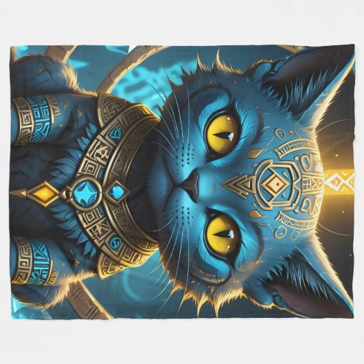 Rune Blue Cat Fleece Deken (Voorkant (Horizontaal))
