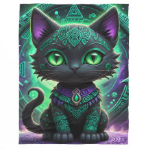 Rune Green Cat Fleece Deken