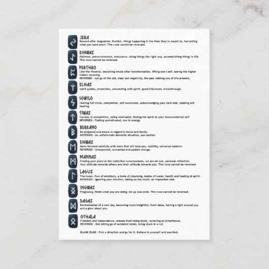 Rune Symbolen en Betekenis Kaart Visitekaartje (Achterkant)