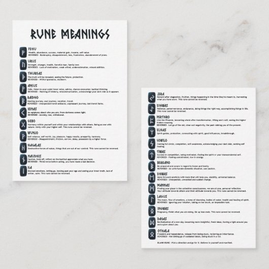 Rune Symbolen en Betekenis Kaart Visitekaartje (Voorkant / Achterkant)