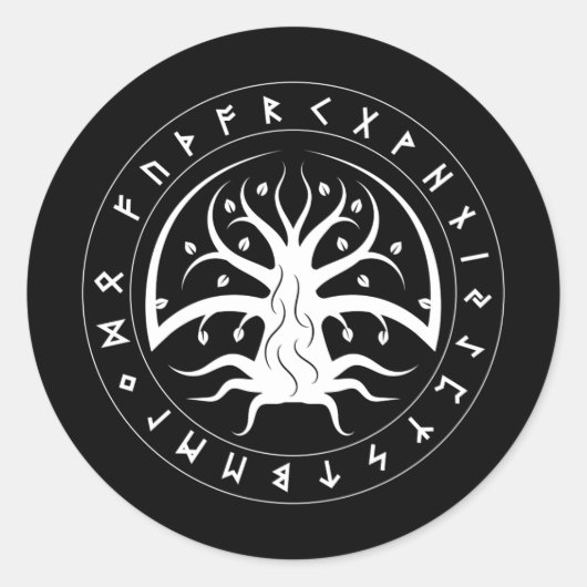 Rune Yggdrasil Stickers (Ronde) (Voorkant)