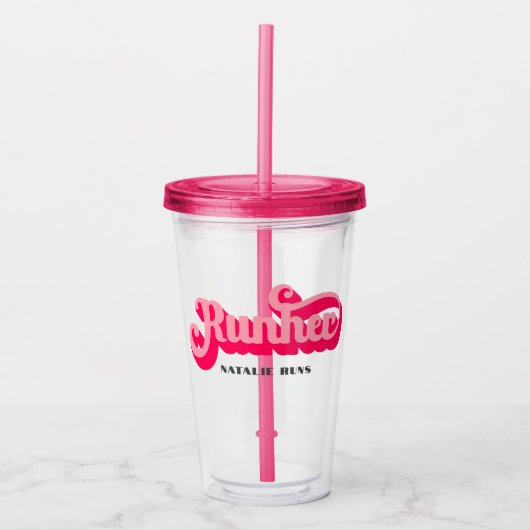 Runher Running Pink Bold Retro Font Motivational Acryl Drinkbeker (Voorkant)