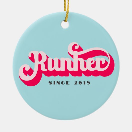 Runher Running Pink Bold Retro Font Motivational Keramisch Ornament (Voorkant)