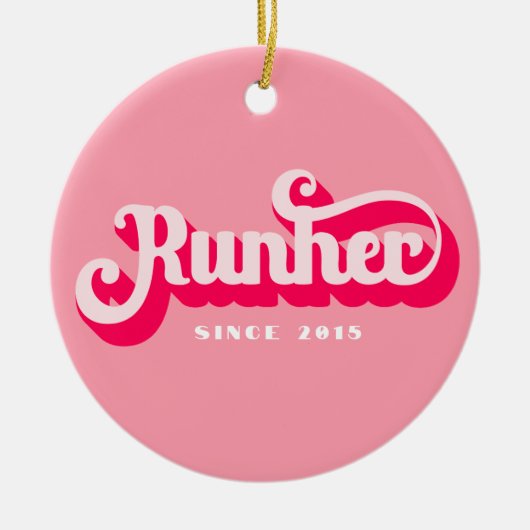Runher Running Pink Bold Retro Font Motivational Keramisch Ornament (Voorkant)