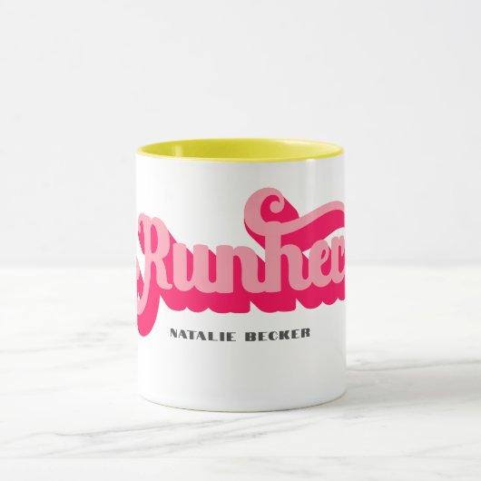 Runher Running Pink Bold Retro Font Motivational Mok (Midden)
