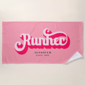 Runher Running Pink Bold Retro Font Motivational Strandlaken (Voorkant)