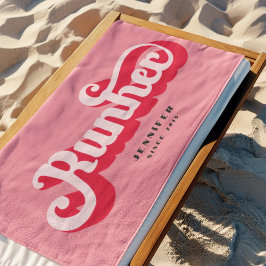 Runher Running Pink Bold Retro Font Motivational Strandlaken