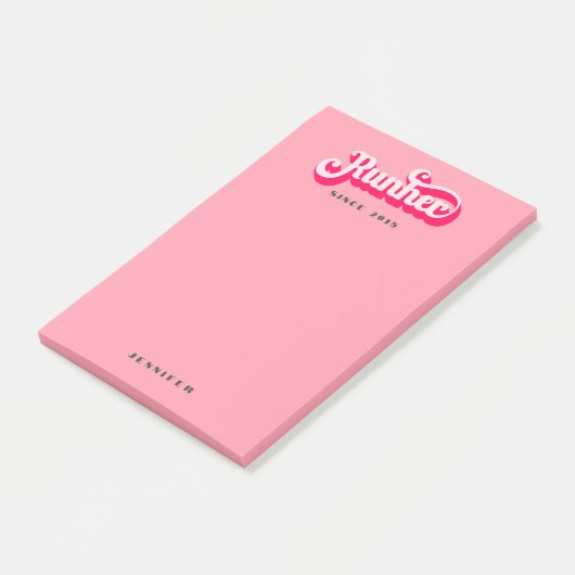 Runher Running Pink Retro Font Motivatie Post-it® Notes (Schuin)