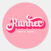 Runher Running Pink Retro Font Motivatie Ronde Sticker (Voorkant)