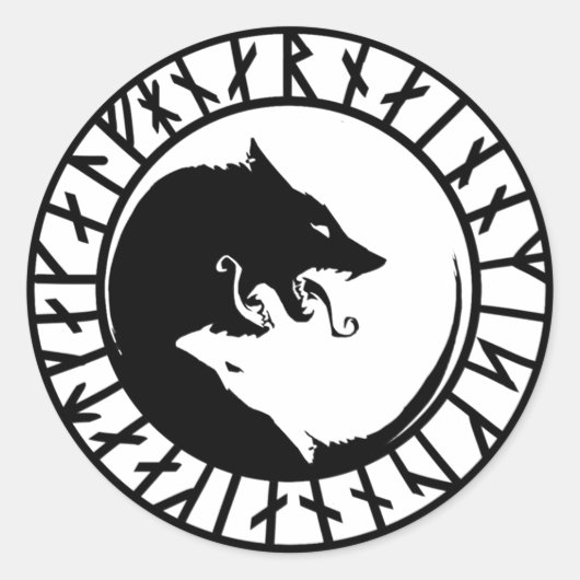 Runic Dire Wolf viking norse nordic runes Ronde Sticker (Voorkant)