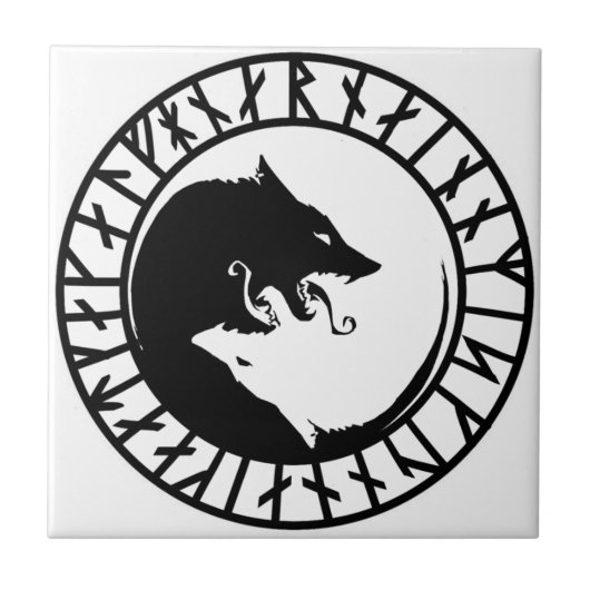 Runic Dire Wolf viking norse nordic runes Tegeltje (Voorkant)