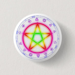 Runic Rainbow Pentacle Pagan Pride design Ronde Button 3,2 Cm