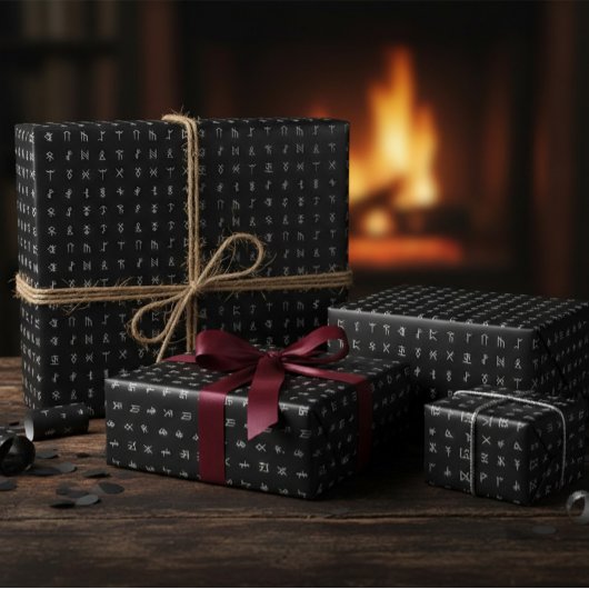 Runic Symbol Black & White Wrapping Paper Cadeaupapier