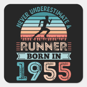 Runner geboren in 1955 70th Birthday Gift Running Vierkante Sticker