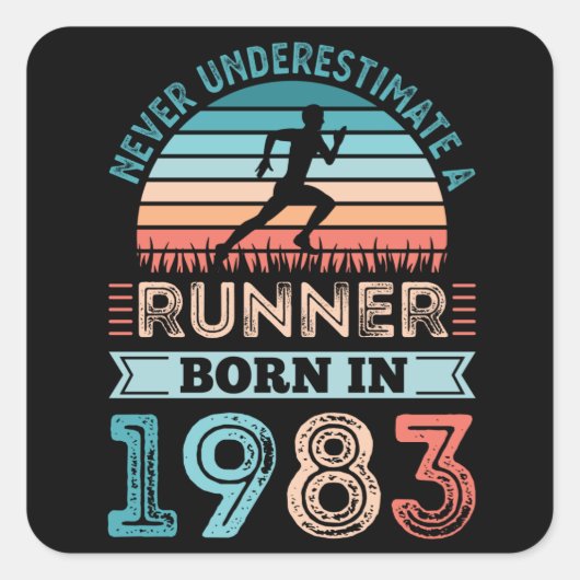 Runner geboren in 1983 40th Birthday Gift Running  Vierkante Sticker (Voorkant)