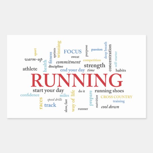 Runner met gepersonaliseerde woorden rechthoekige sticker (Voorkant)