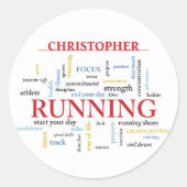 Runner met gepersonaliseerde woorden ronde sticker (Voorkant)