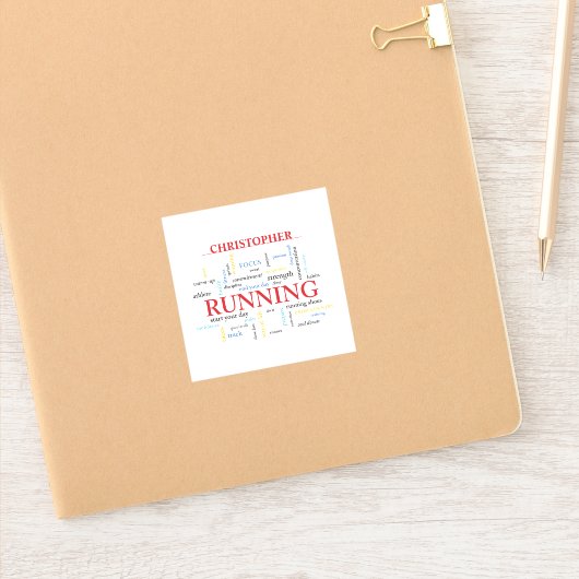 Runner met gepersonaliseerde woorden sticker (Notitieboek)