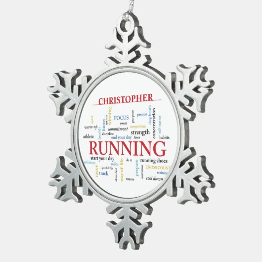 Runner met gepersonaliseerde woorden tin sneeuwvlok ornament (Rechts)